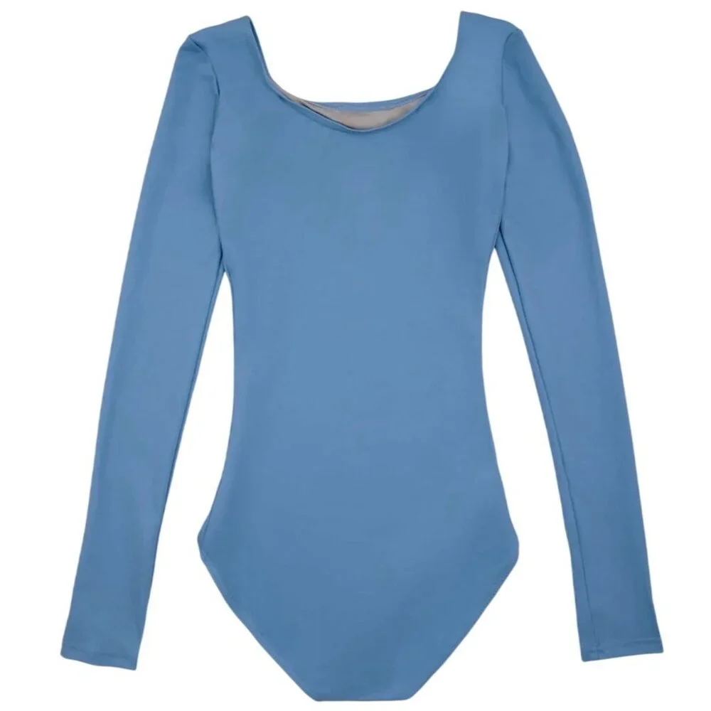 Capezio Childs L 12-14 Leotard Cobalt Blue Long Sleeve Scoop Neck Dance